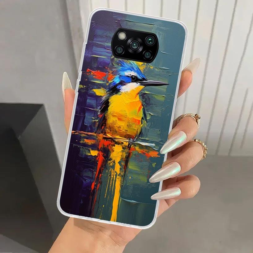 Animal Oil Painting Bird Phone Case for Xiaomi Poco X5 X6 X7 Pro F7 Ultra M7 Redmi 15 15C 13 13C 12 12C 10 10A 10C 9 9A 9C 9T Sh