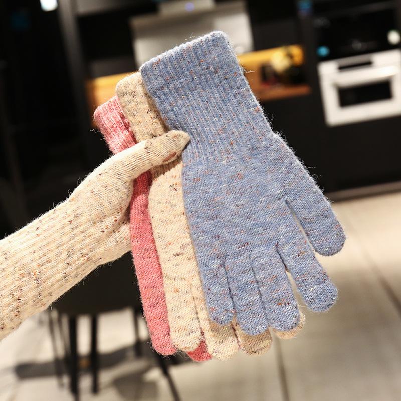 Lange Strickhandschuhe für Damen, Winter, warm und kältebeständig, Fingerhandschuhe im koreanischen Stil mit farbigen Spitzenmustern