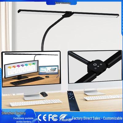 Dual-Head LED Desk Lamp with Eye Protection, Long Arm, and Clip for Reading and Screen Use