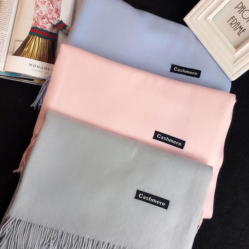 Two-Life Women's Solid Color Imitation Cashmere Scarf - Korean Style, Two-Way Shawl & Neck Gaiter for Autumn/Winter.