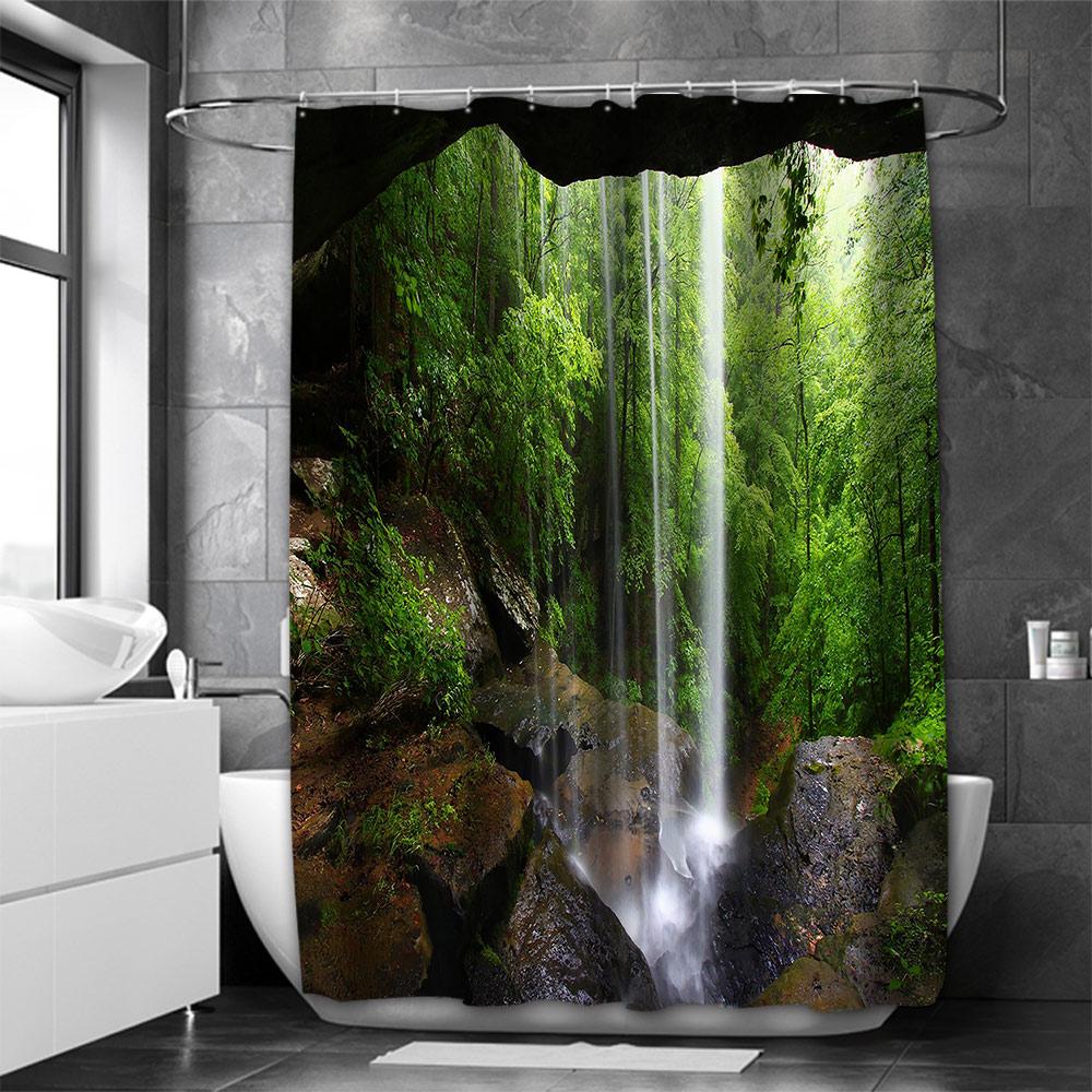 

Beautiful Waterfall Bathing Curtain Bathroom Shower Curtain Waterproof With 12 Hooks Home Deco Free Ship W60H190(CM)-1 Pcs