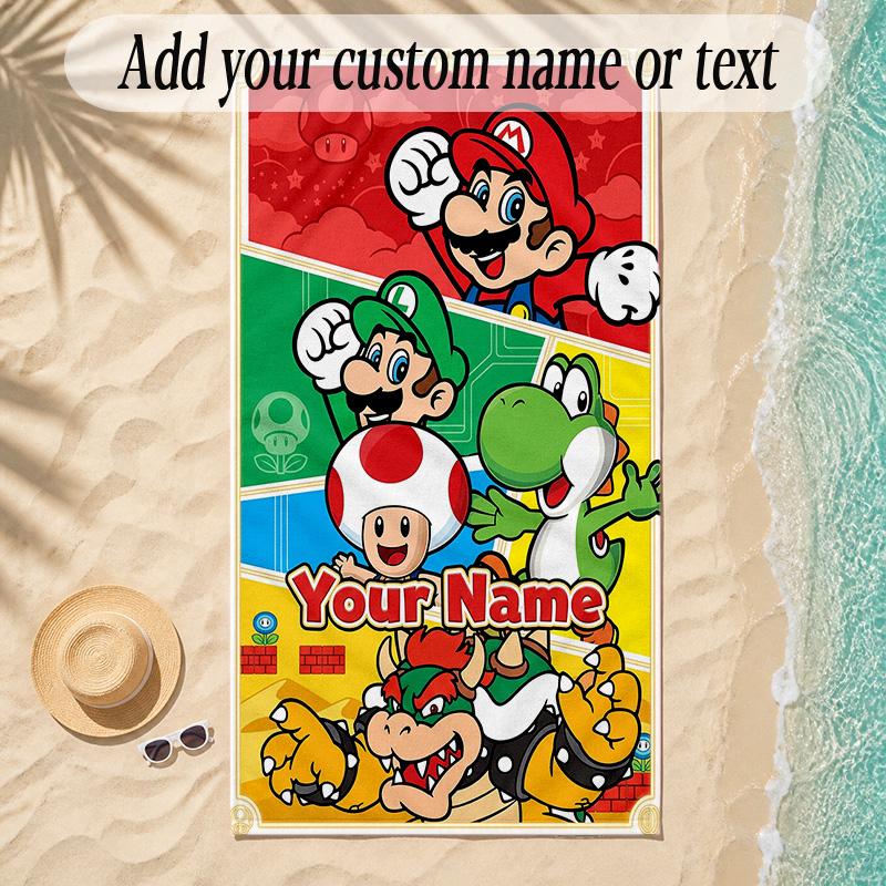 Beach TowelSuper Mario Custom Name Text Personalized Soft Towel for Beach Pool Indoor Home Decor Gift