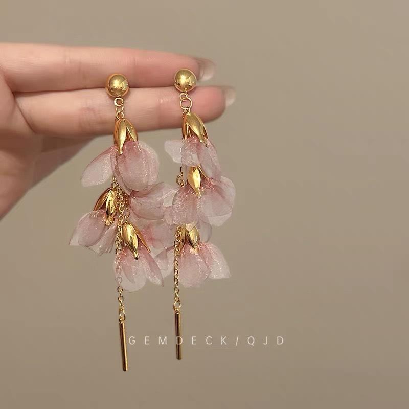 Colorful Dopamine Fabric Beaded Earrings – Women's Studs, Seaside Vacation Style, Ear Clips