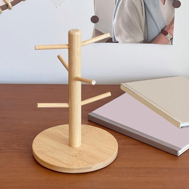 Bamboos Mug Display Stand 6 Hooks Natural Finish Kitchen Storage Essential