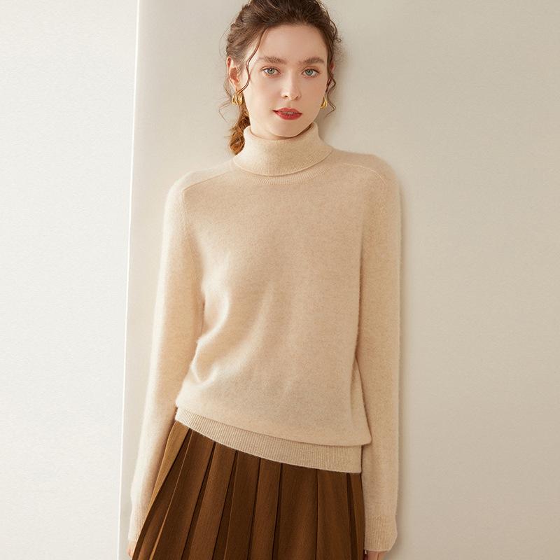 Women's Cashmere High Collar Saddle Shoulder Sweater – Slimming, Versatile, Simple, Loose Fit Base Layer for Autumn/Winter.