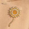 Strong Buckle Brooch Rhinestone Sunflower Pin for Women, Golden Flower Lapel Suit Dress Scarf Hat Bag Decoration, Clothing Accessory Gift Girls