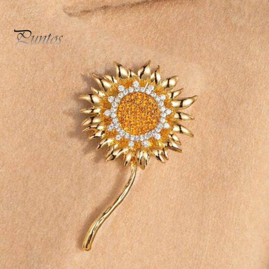 Strong Buckle Brooch Rhinestone Sunflower Pin for Women, Golden Flower Lapel Suit Dress Scarf Hat Bag Decoration, Clothing Accessory Gift Girls