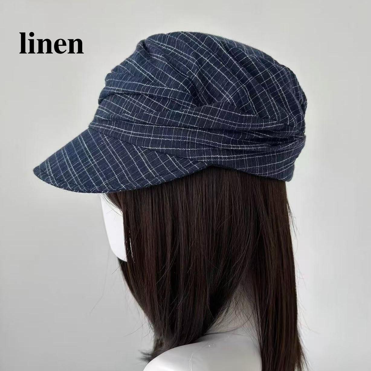Yiran Dayang Hat Women's Japanese Retro Plaid Linen Newsboy Caps Artistic Versatile Painter Berets Lightweight Breathable Octagonal Hat Peaked Cap 54-58Cm