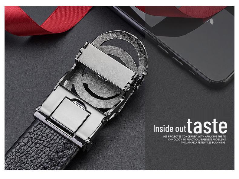 Men's Genuine Leather Belt with Lion Head Automatic Alloy Buckle