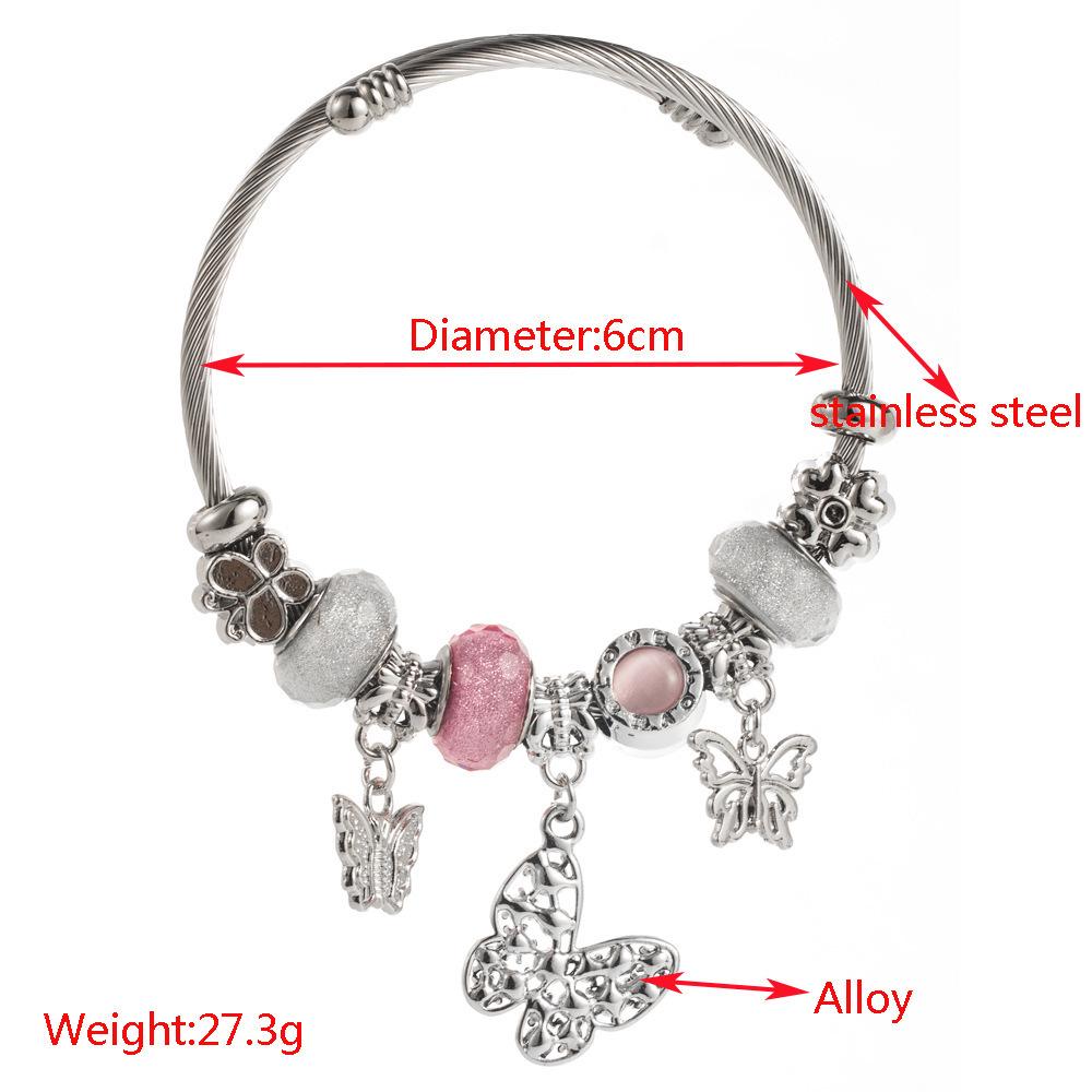Panjia Dora Stainless Steel Bracelet: Women's Adjustable Bracelet with Diamond Beads & Love Pendant.