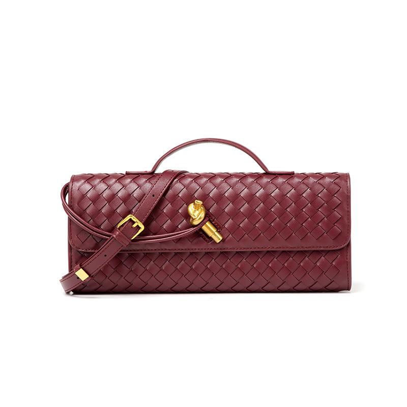 

Simple hand-woven soft leather small square bag horizontal square organ bag solid color niche baguette women s bag бордовый
