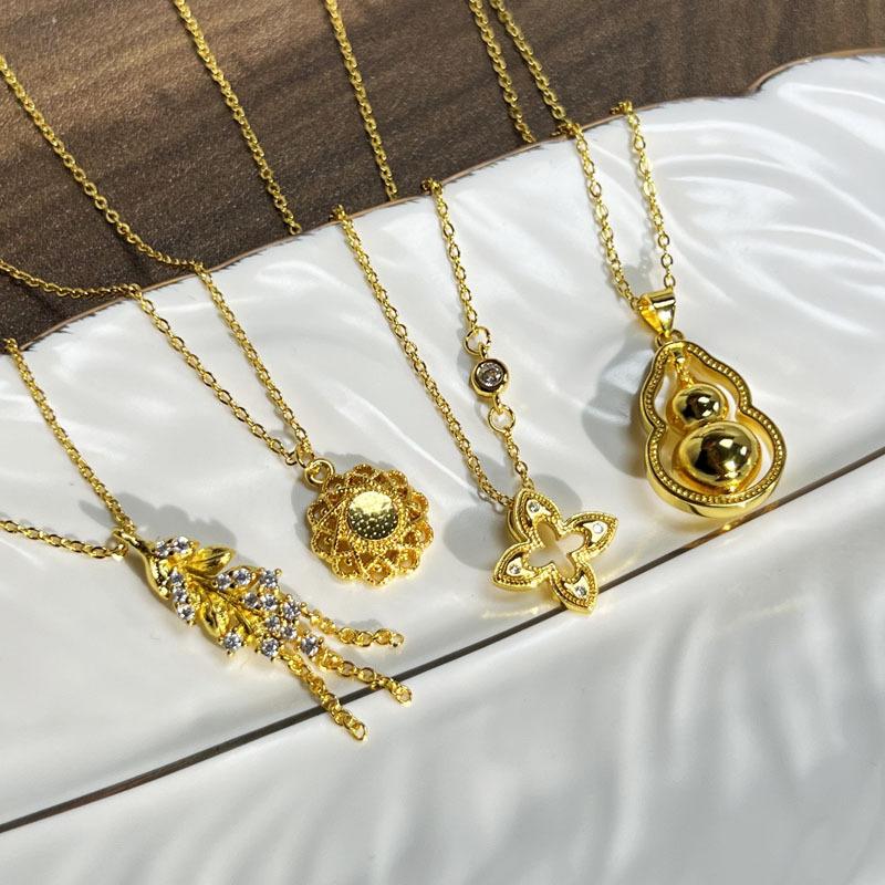 Necklace Women's Four Leaf Clover Leaf Tassel New Chinese Fulu Rotating Gourd Light Luxury Personality Versatile Fashion Clavicle Chain