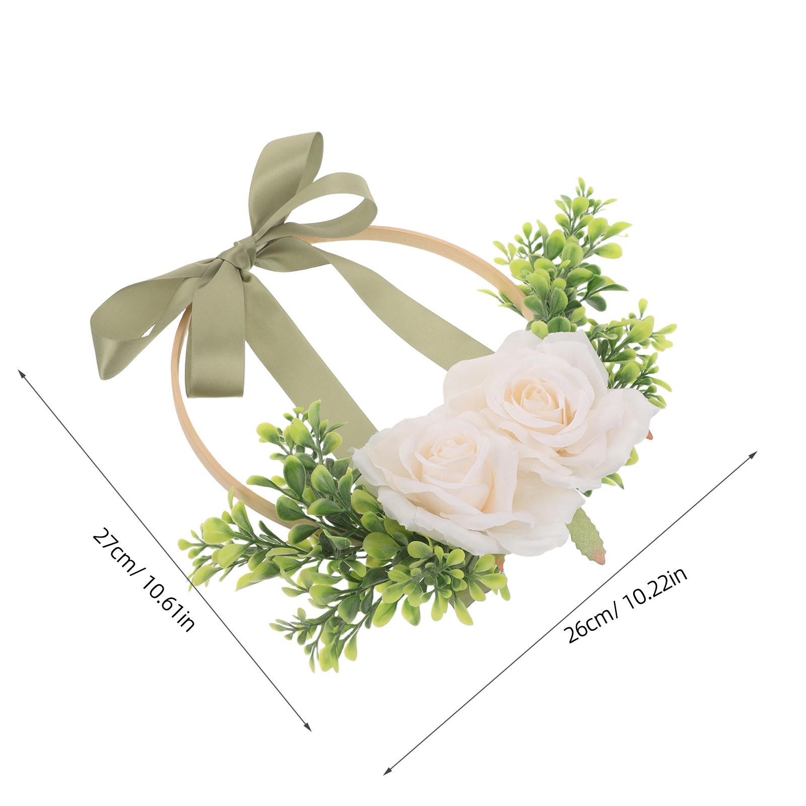Artificial Rose Wreath Nordic Style Bamboo Frame Handmade Floral Hoop Wreath for Wedding Backdrop Front Door Decor Living Room белый