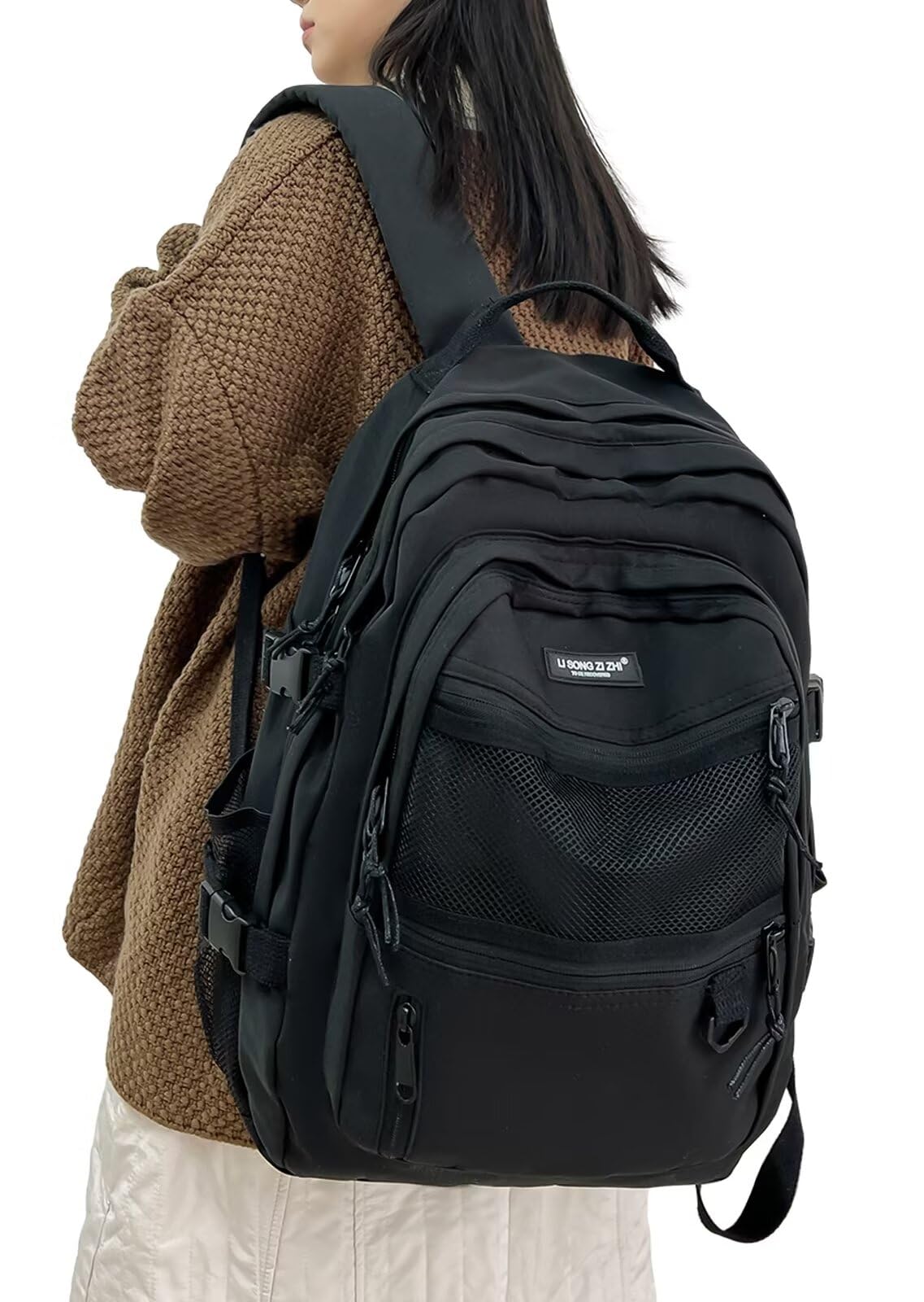 

School Large High School Town PC Multiple Mesh Black [HeiDiga] Жіночий рюкзак, легкий, рюкзак, місткість, водонепроникний, рюкзак, корейський, для дівчат,