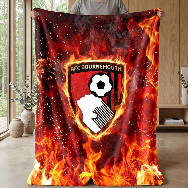 Bournemouth Football Print Flannel Blanket, Soft Warm Lightweight Throw Blanket for Sofa Bed Camping