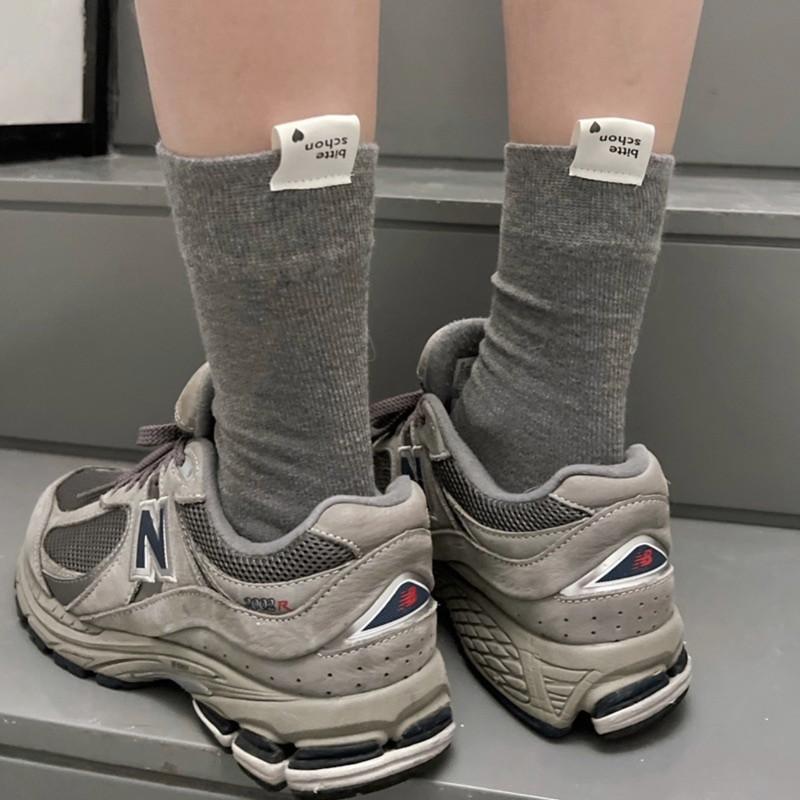Women'S Socks, Macarons, Solid Colors, Trendy Mid-Tube Cotton Socks, English Letters, Heels, Cloth Labels, Candy Piles, Socks