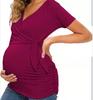 European and American trends Bao Ma cross V-neck breastfeeding T-shirt maternity top spot loose type