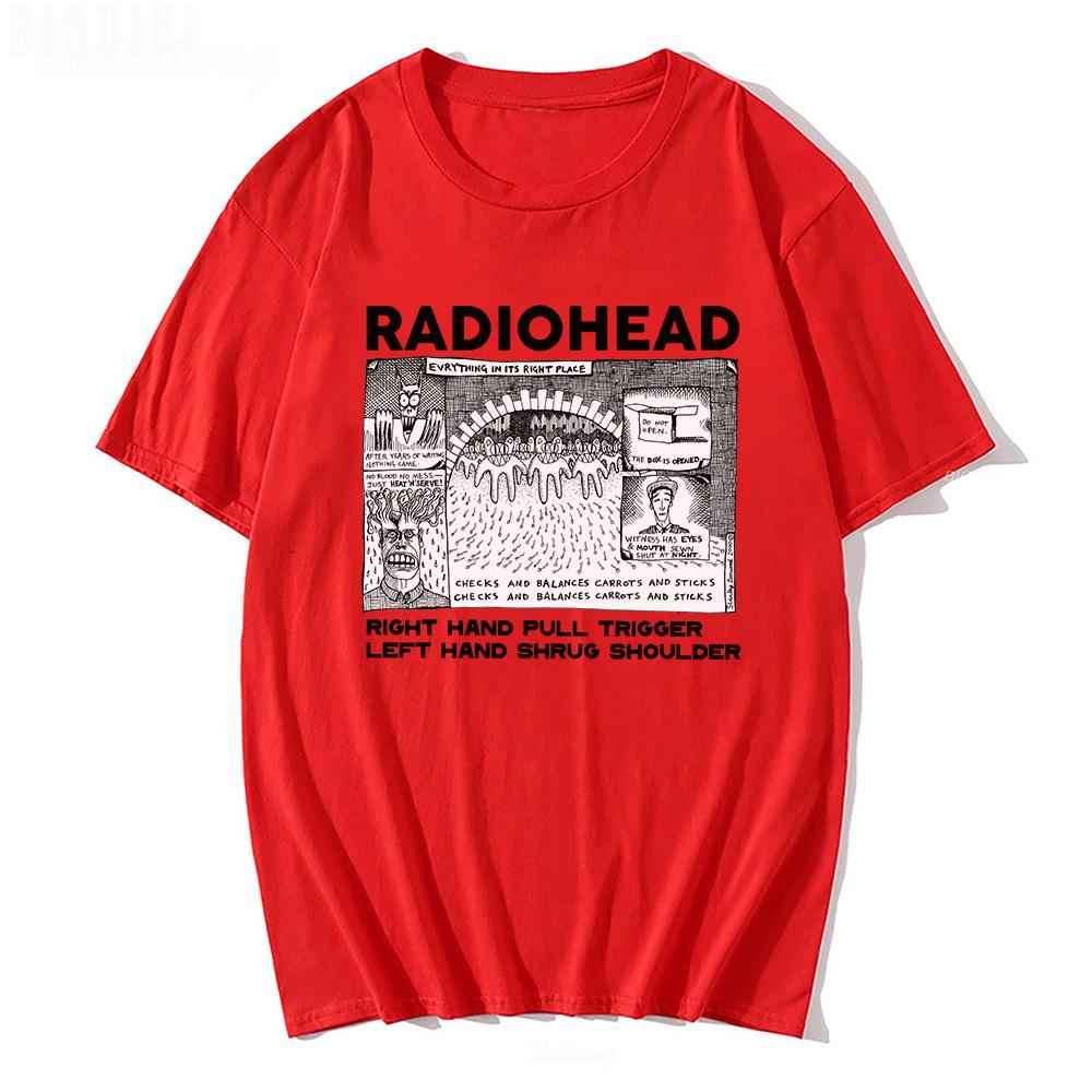 Koszulka Radiohead Męska Zabawne Nadruki Retro Luźne Oddychające Top 100% Bawełna Unisex Koszulki Zespół Rocka Indie Muzyczne Koszulki Męskie Top