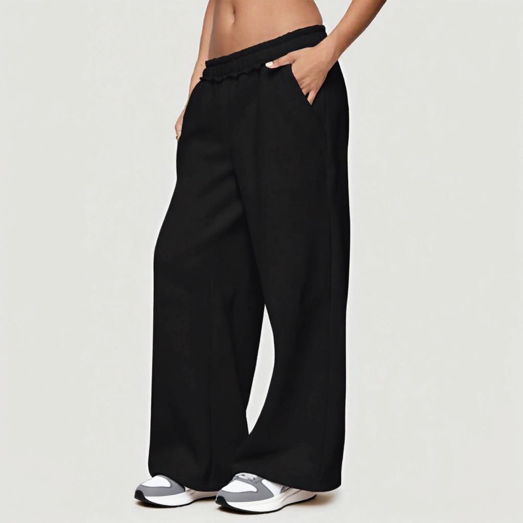 

Track Pants Women Sweatpants Fall Winter Fleece Lined Warm Wide Leg Sweatpants L чёрный