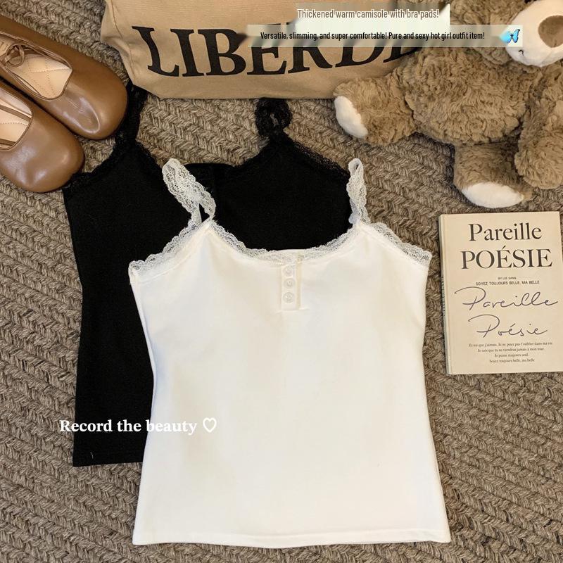 Damski top kamizelka koronkowy w stylu koreańskim z blokami kolorów – jesienny, dopasowany, ciepły i bez rękawów