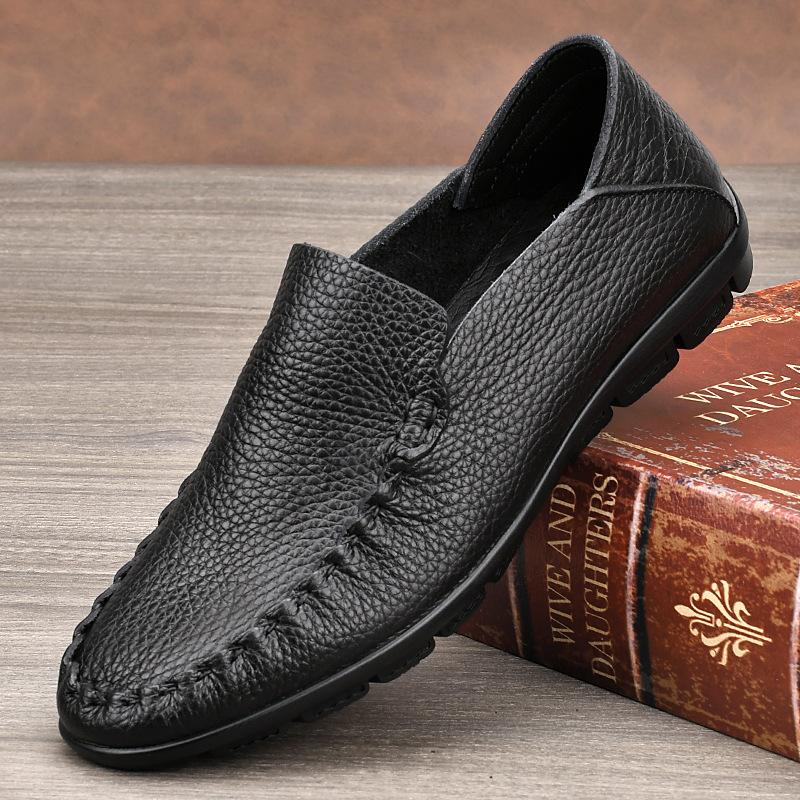 Top Layer Cowhide Single Shoes Men's Casual Leather Shoes Soft Sole Breathable Bean Shoes British Driving Shoes Men's Low Top