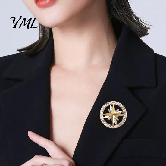 Unisex Fashion Accessory Vintage Rhinestone Star Compass Brooch, Men Women Alloy Daily Wear Accessories Lapel Pin, Badge Jewelry for Clothing
