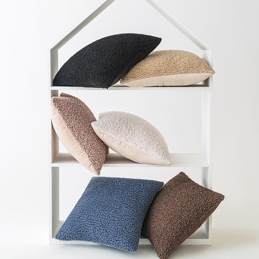 Ins Style Lamb Velvet Pillow Solid Color Curly Pillow Case Simple Sofa Cushion Pillow Office Waist Pillow Case