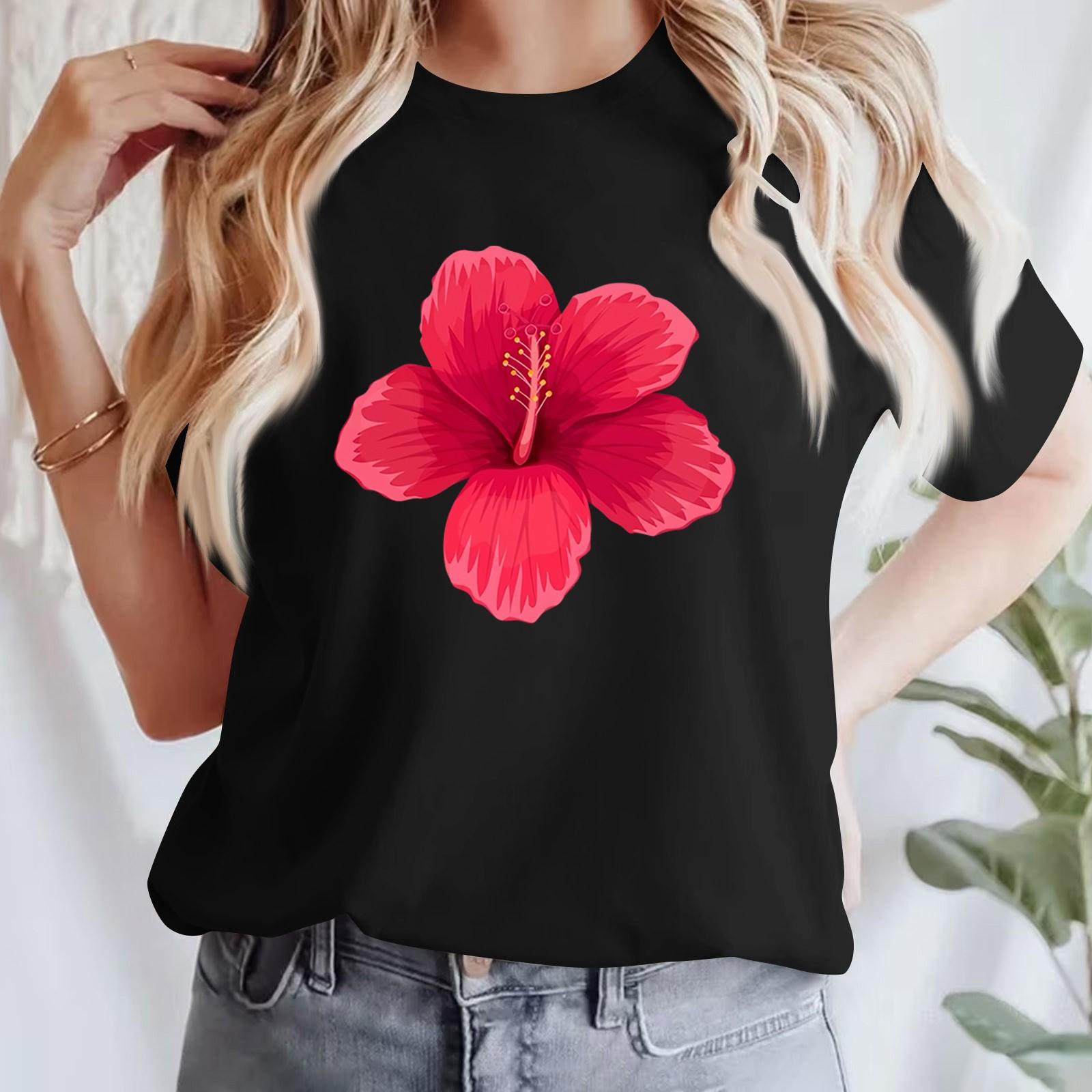 

Женская повседневная футболка с принтом, пуловер с круглым вырезом, топ с короткими рукавами L чёрный