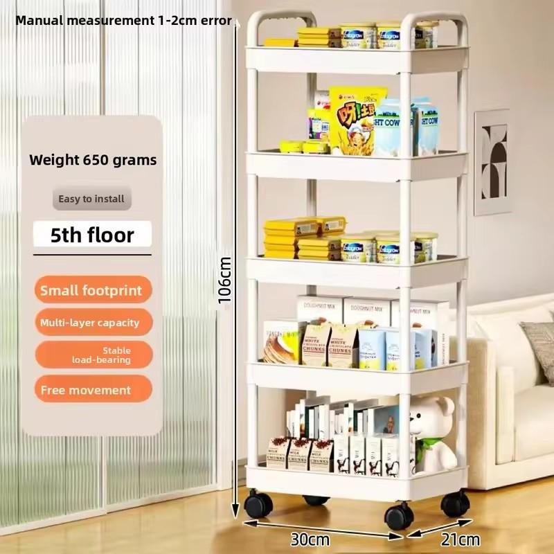 Multi-Tier Rolling Storage Cart with Wheels for Kitchen, Fruits, Snacks, Vegetables, and Books