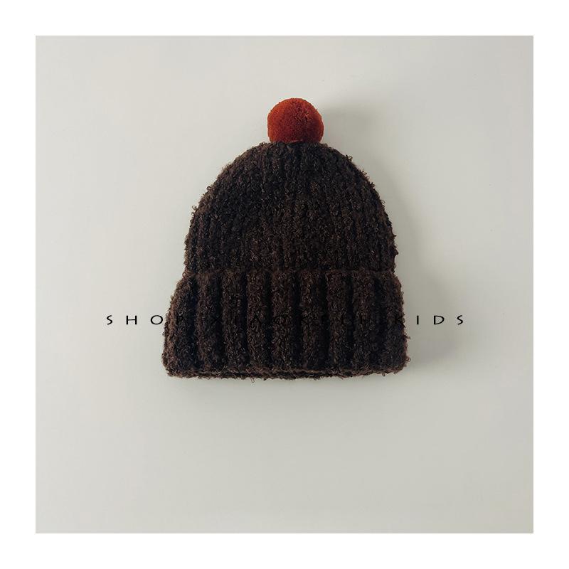 Children's Knitted Hat Autumn and Winter New Cute Fur Ball Baby Warm Ear Protection Hat Boys and Girls Hat