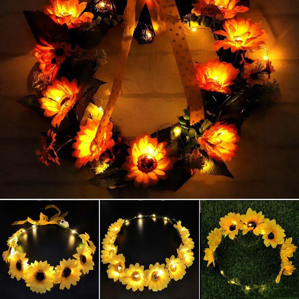 6/7/10 Heads Sun Flower Ring Wire&Cloth Hair Hoop Sun Flower Headband Women Girl Birthday Favor