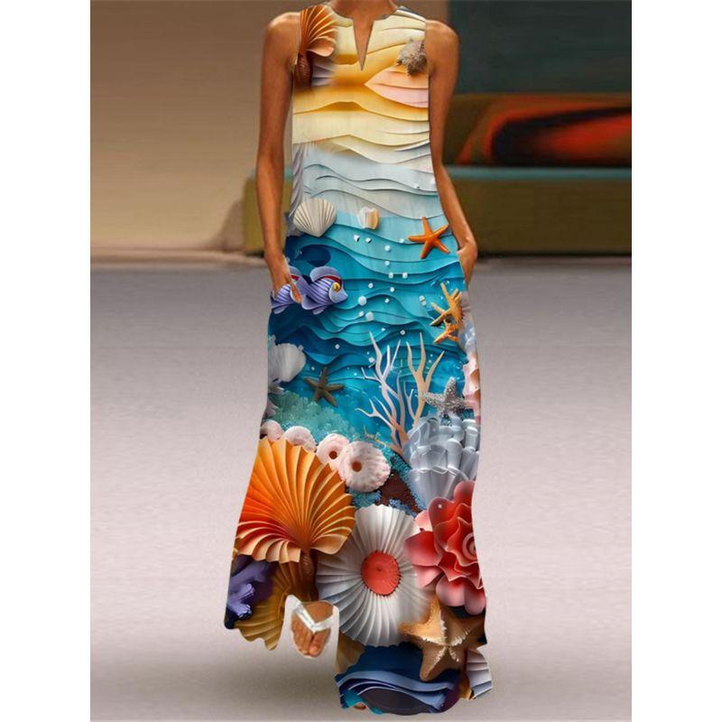 Plus Size Women's New Chinese Style 3D Peacock Dress Elegant All-Matching Sleeveless Vest Skirt Long Loose Floral Skirt