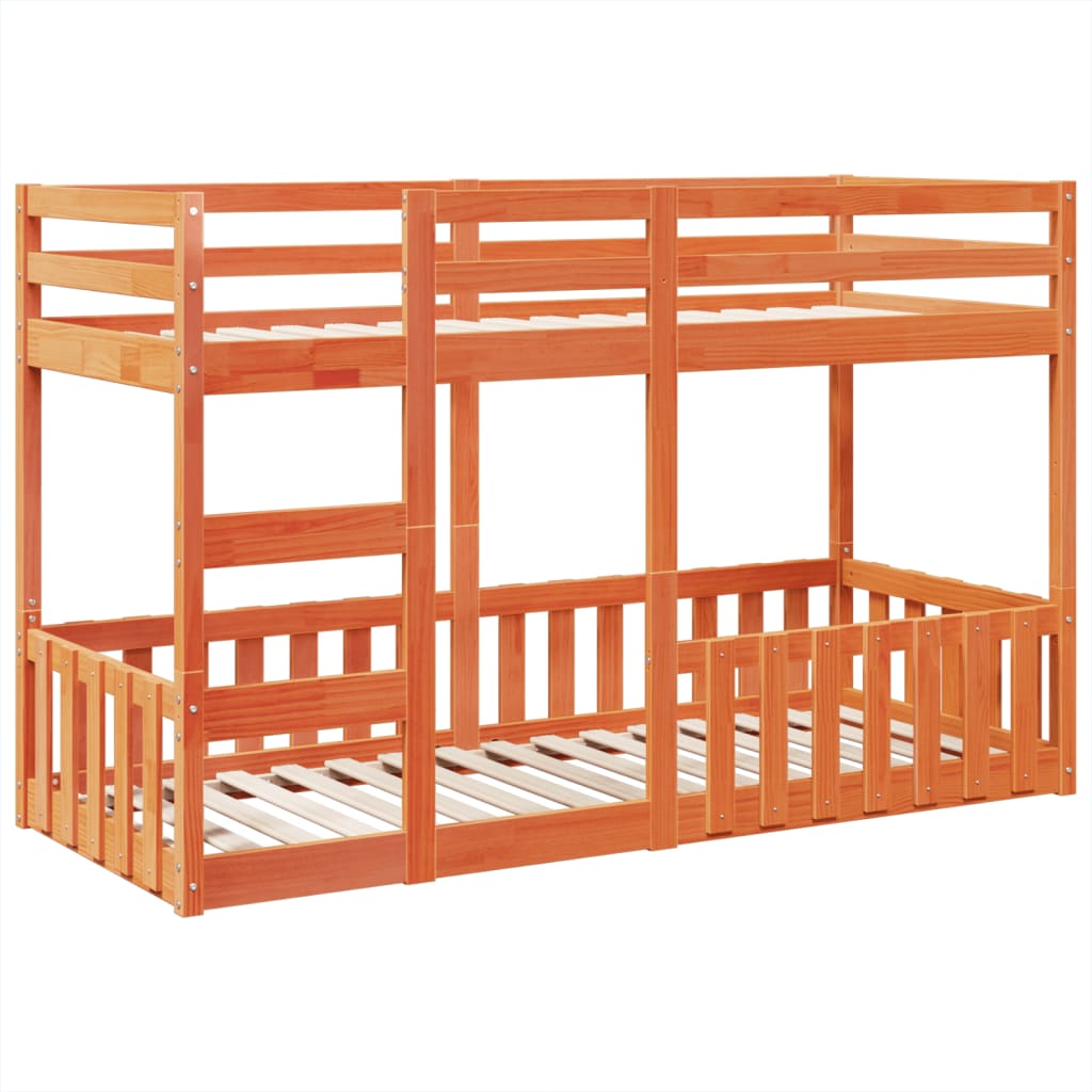 Bunk Bed Wax Brown 75 x 190 cm Solid Pine Wood