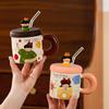 Cute and high-value retro ceramic water cup couple cup gift box with lid mug for boys and girls