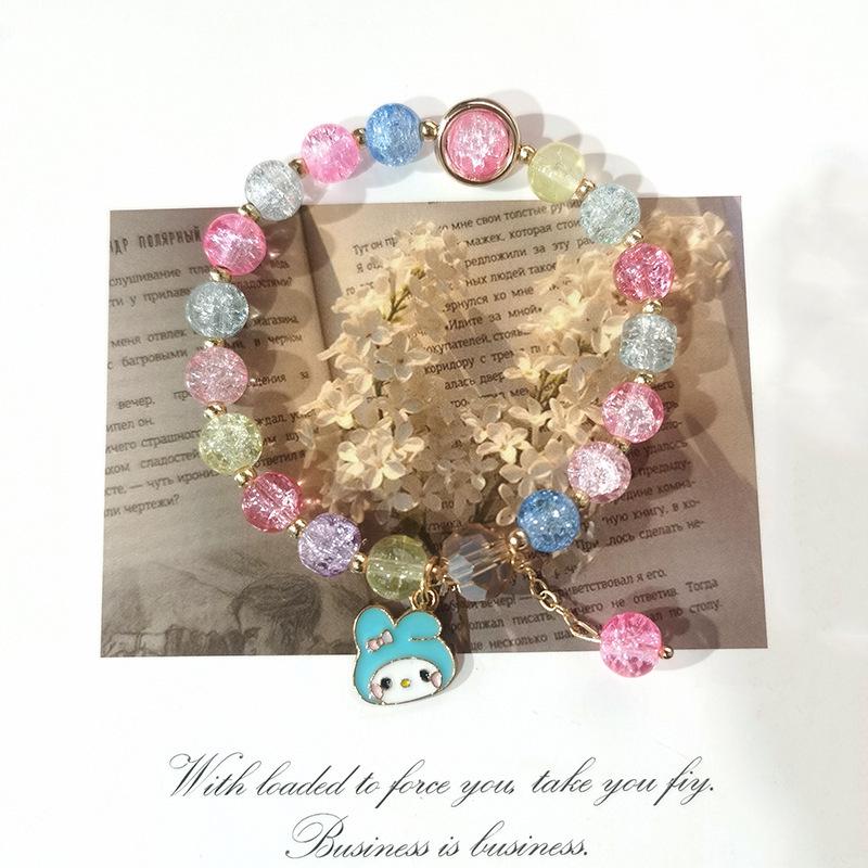 Sanrio Popcorn Crystal Beaded Bracelet: Strawberry Bear & Kuromi Cartoon Charm - Perfect Christmas Gift for Besties