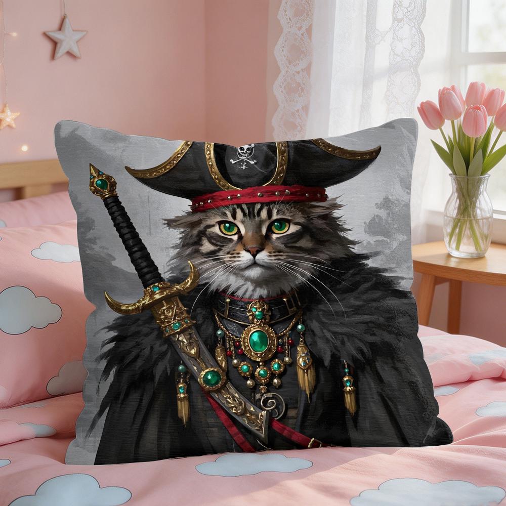 Renaissance Royal Cat Cushion Cover Square Short Plush Pillow Case Living Room Sofa Home Decor Funda X
