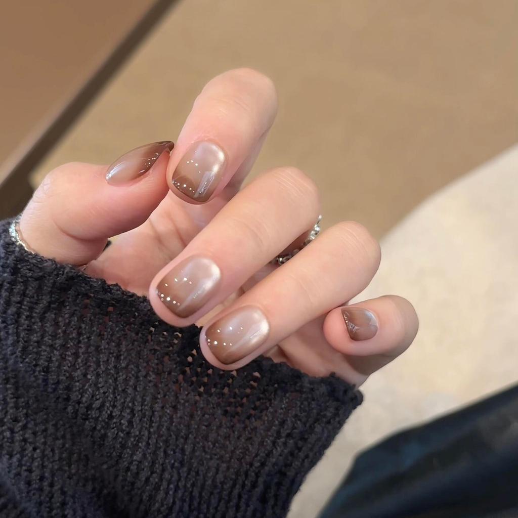 INS Simple Gradient Cat Eye Pure Handmade Wear-On Nail Whitening Fake Nail Patches, Pure Handmade Nail Patches