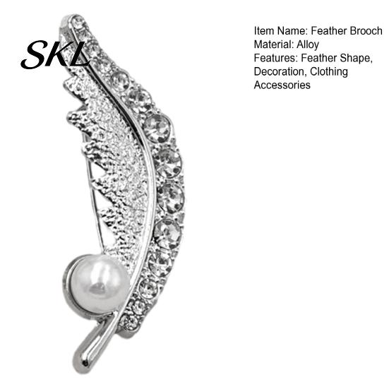 Durable Feather Accessory Faux Pearl Rhinestone Brooch, Men Women Lapel Pin, Fashion Brooch Sweater Cardigan Coat Business Suit Clothing Jewelry