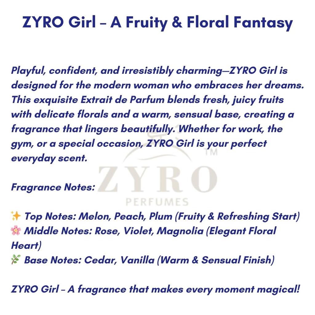 ZYRO Girl Floral & Fruity Fragrance for Her | Long Lasting Perfume | Extrait De Parfum with Melon, Rose & Vanilla | 50ML EDP