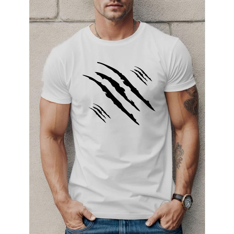 

Claw Marks Print Short Sleeve Tees for Men, Casual Crew Neck T-Shirt, Comfortable Breathable T-shirt S белый