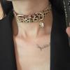 Y2k Sweet Cool Punk Puppy Footprint Tag Leopard Pattern Horse Hair Choker Collar Leather Neck Belt Party Necklace