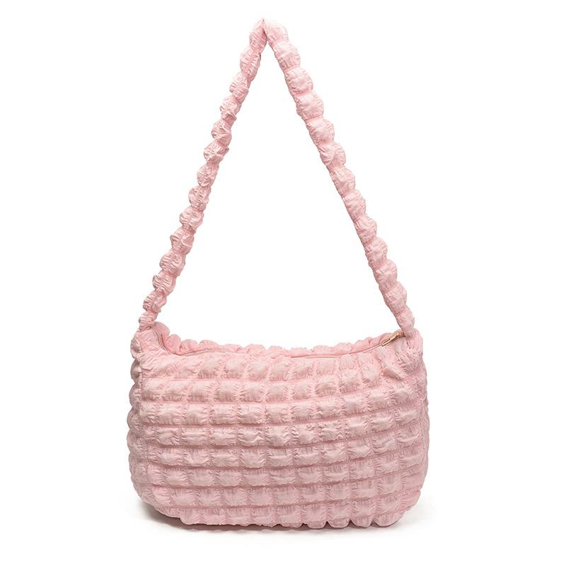 2026 Spring Summer Women's Hobo Bag Soft Bubble Pleated Shoulder Bag Versatile Underarm Shoulder Purse Casual Daily Handbag
