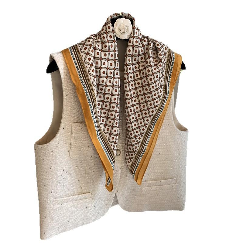 Temperament Scarf, Comfortable Outer Decoration, Neck Protection Scarf, Versatile High-End Polka Dot Square Shawl, Trendy Silk Scarf