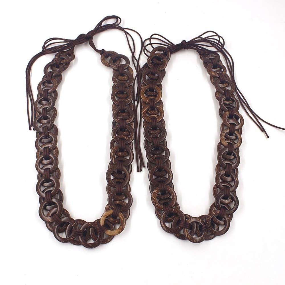 Adjustable Beaded Waist Chain Coffee Retro Tassel Waist Chain Coconut Shell Woven Belt  Cool Girls