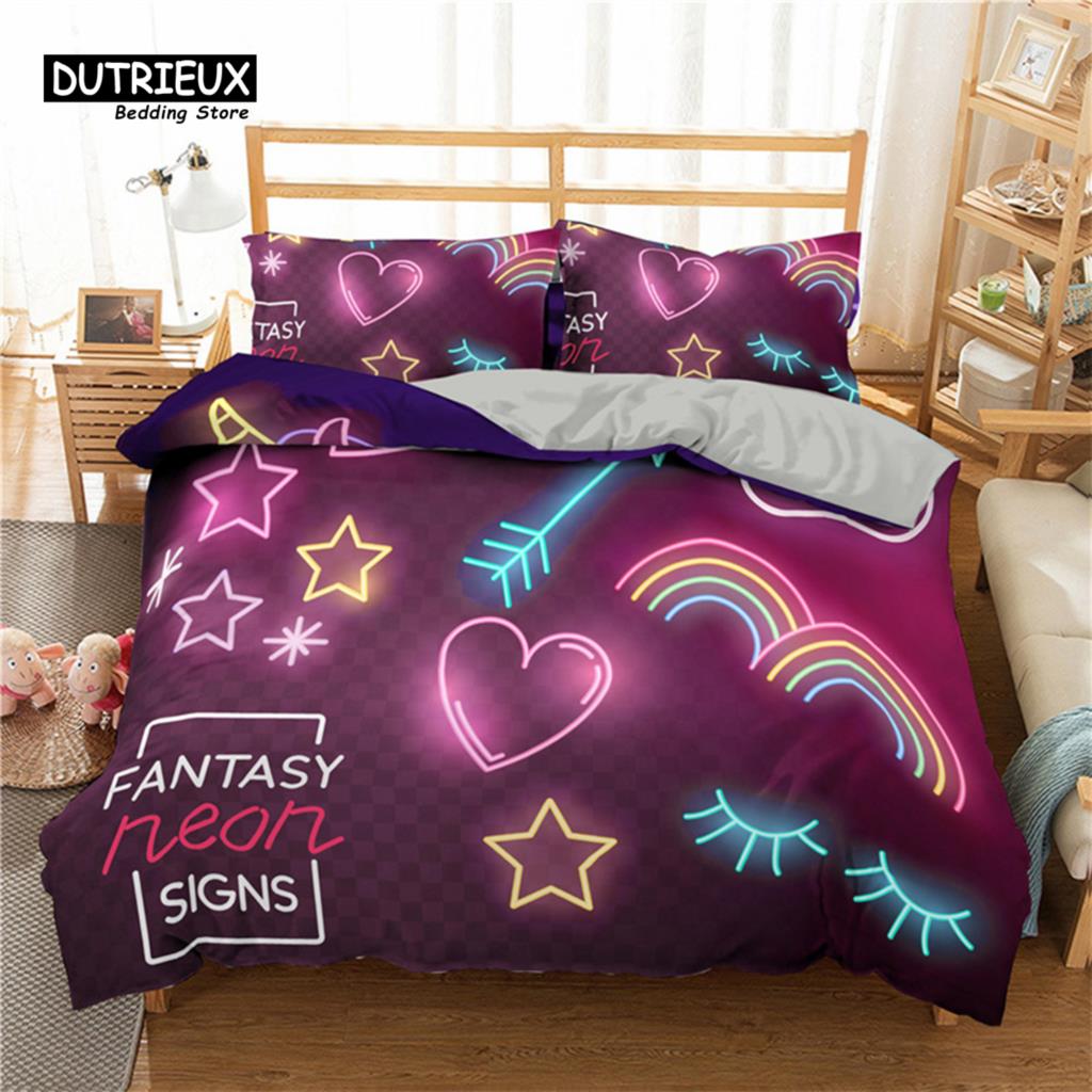 Girls Unicorn Flower Duvet Cover Cartoon Bedding Set Microfiber 3D Print Comforter Cover King Full For Kids Teen Bedroom Decor