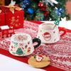 Snowman Ceramic Mugs Xmas Tree Spattered Coffee Cups New Cup Spoon Kit  Holiday Season