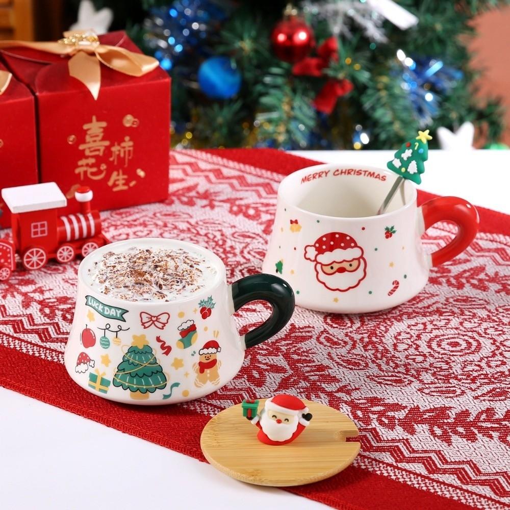 Snowman Ceramic Mugs Xmas Tree Spattered Coffee Cups New Cup Spoon Kit Holiday Season