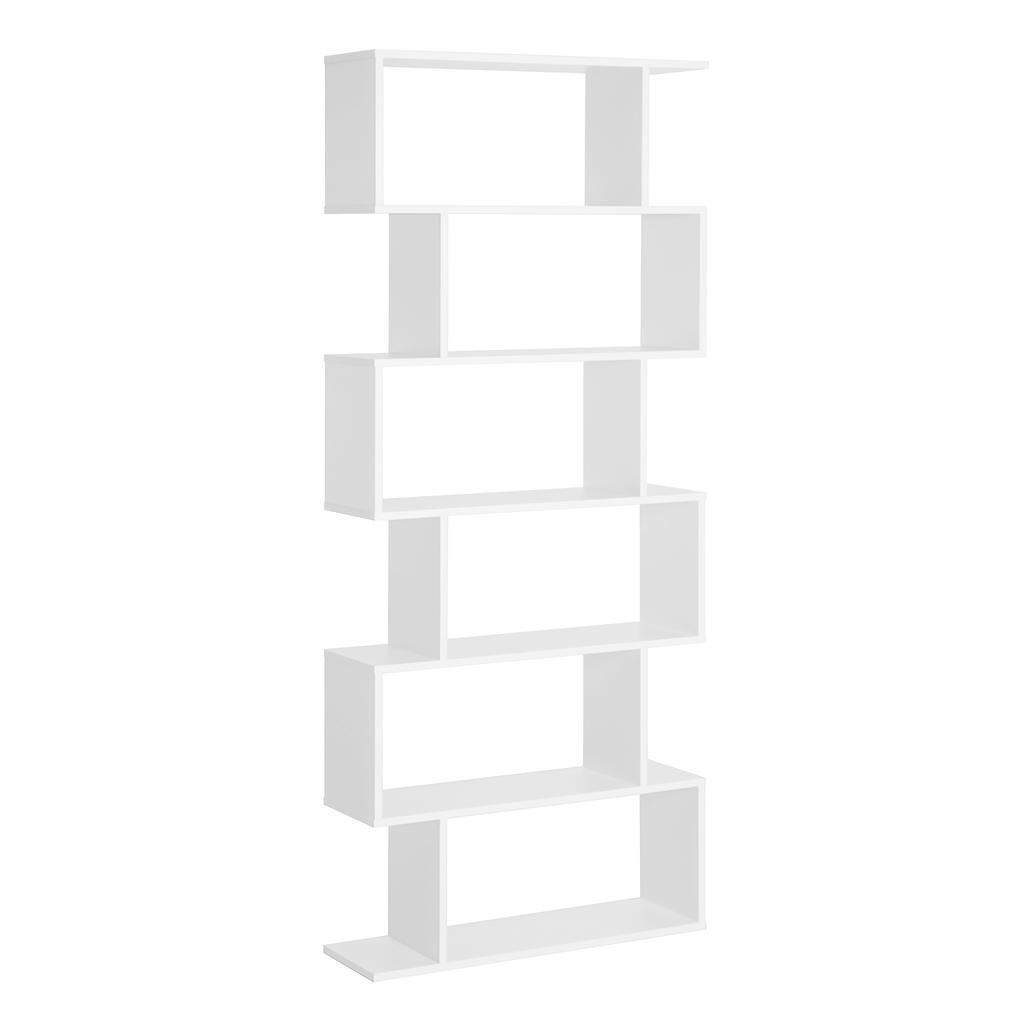 Bookcase Shelf Zig Zag Contemporary Design 80L x 23W x 192H cm 6 Levels White