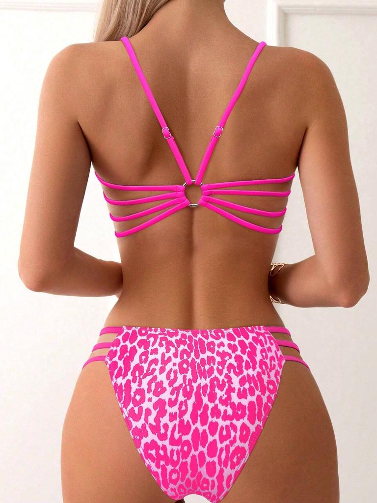 Women Summer Beach Holiday Sexy Leopard Printed Triangle Bikini