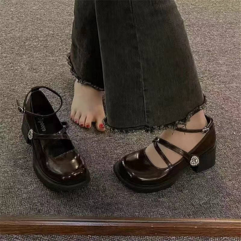 Autumn new college style small leather shoes French Mary Jane shoes high heel thick heel with skirt jk single shoes women